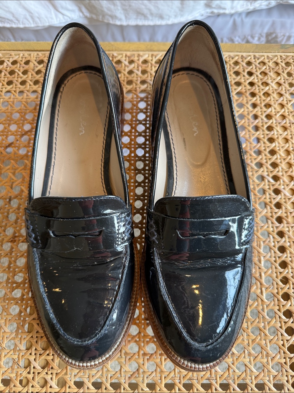 Boden Navy Patent Leather Penny Loafers